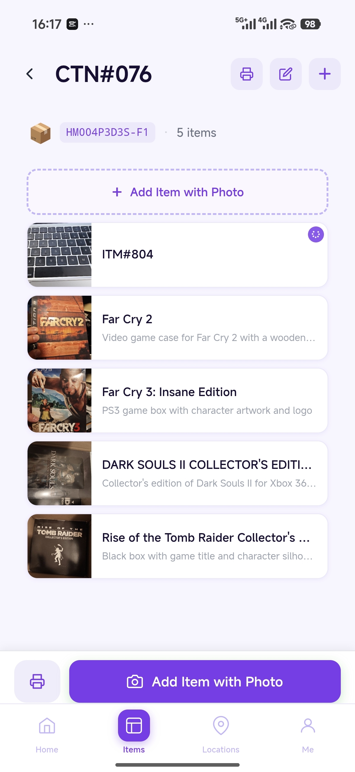 Container with AI items